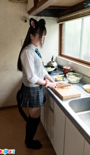 Ria Kurumi fucked bending over kitchen worktop